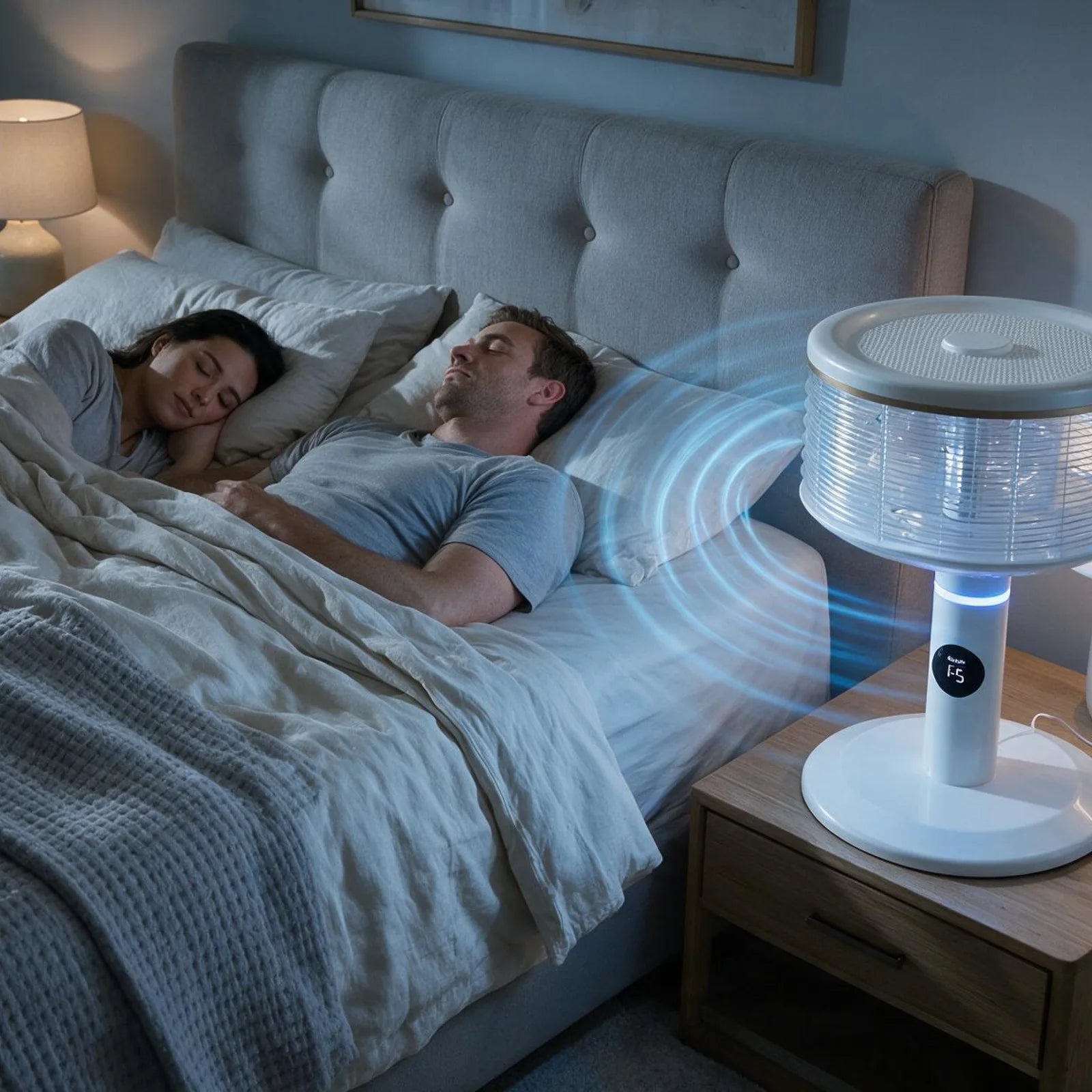 Man sleeping deeply with Spin360 at the foot of the bed