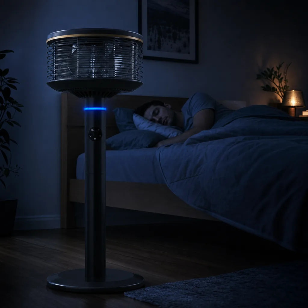 Man sleeping deeply with Spin360 at the foot of the bed